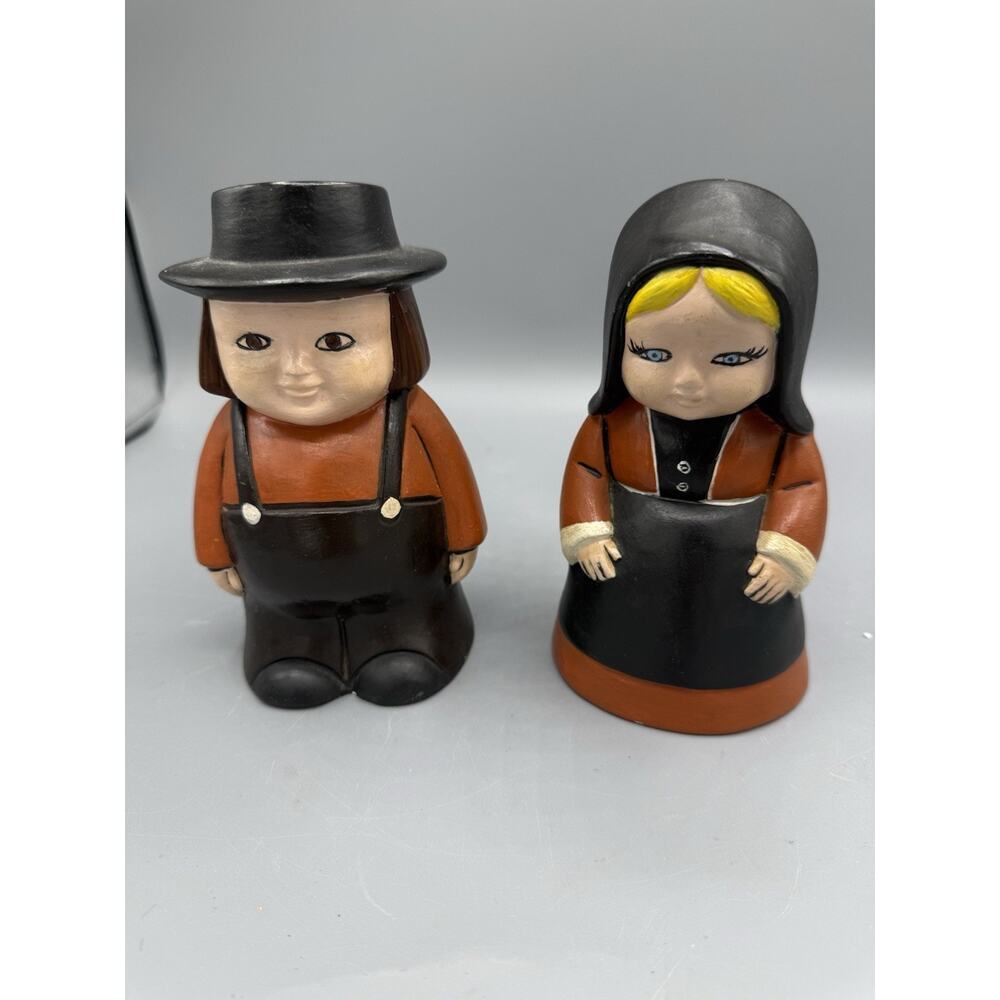Handmade Ceramic Amish Couple Figurines Folk Art Farmhouse Decor Set of 2